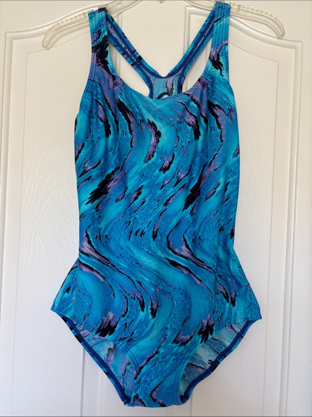 Women’s Speedo Blue Marble One-Piece Swimsuit .